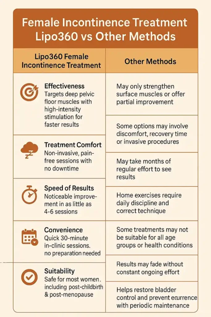 Comprehensive Guide To Female Incontinence Treatment Options 1 Table showing benefits of incontinence treatment Hassocks