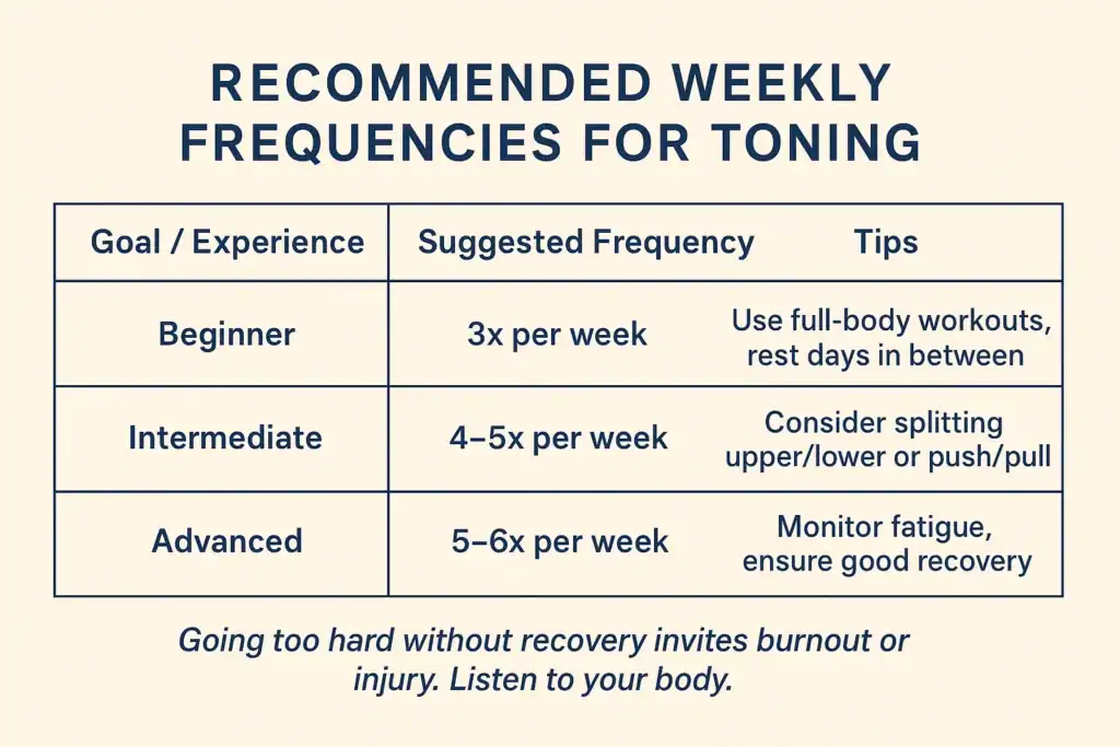 Achieving the Perfect Tone: How Often Should You Exercise for Results? 2 Graphic to show how often you should do exercise to help with toning Hassocks